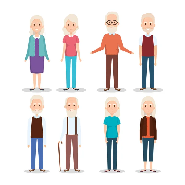 Cute grandparents group characters — Stock Vector