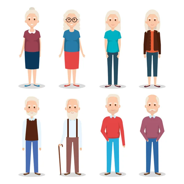 Bonito avós grupo personagens — Vetor de Stock
