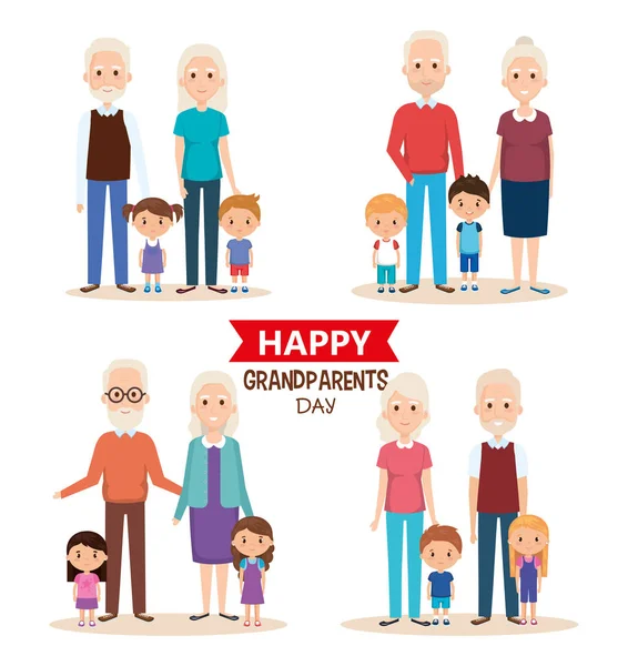 Cute grandparents couple with grandchildren — Stock Vector