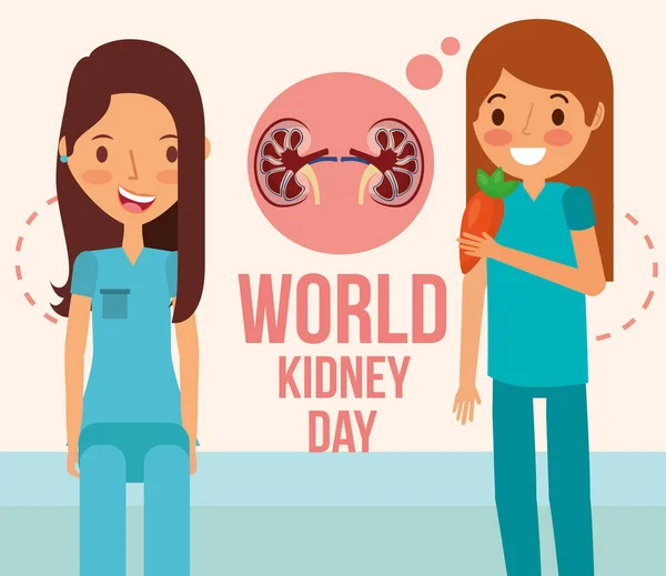 stock vector cute woman and girl with carrot world kidney day