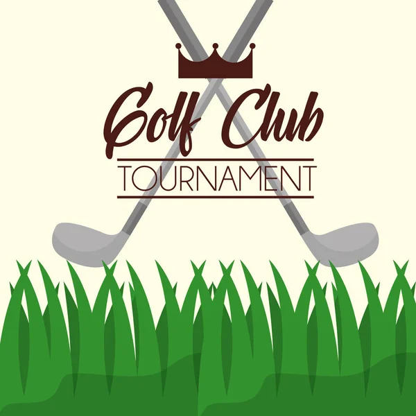 Torneo de clubes de golf en póster de hierba — Vector de stock