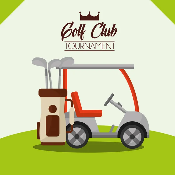 Club de golf tournoi voiture et sac sur le terrain — Image vectorielle