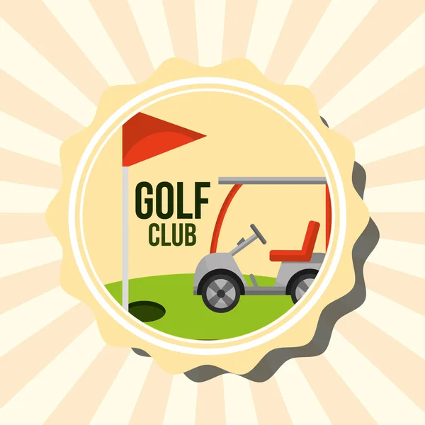 Retro golf club car and red flag stamp — Stock Vector