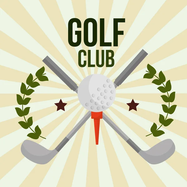 Varas cruzadas bola de clube de golfe no emblema tee —  Vetores de Stock