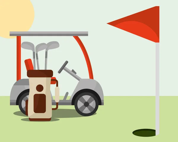 Golf club táska piros zászló lyuk mező — Stock Vector