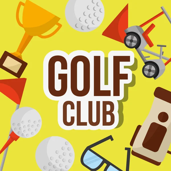 Golfe clube bola troféu carro saco bandeira óculos — Vetor de Stock
