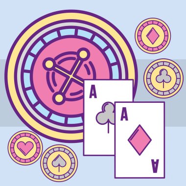 Casino Rulet makine aces poker kartları cips vektör çizim