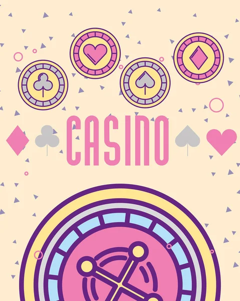 Casino roulete machine chips aces cartoon style — Stock Vector