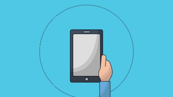 Hand Som Håller Smartphone Personer Online Markera Animering — Stockvideo