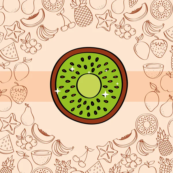 Kiwi fruits nutrition background pattern drawing color — Stock Vector