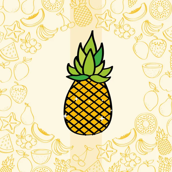 Ananas fruits nutrition fond dessin couleur — Image vectorielle