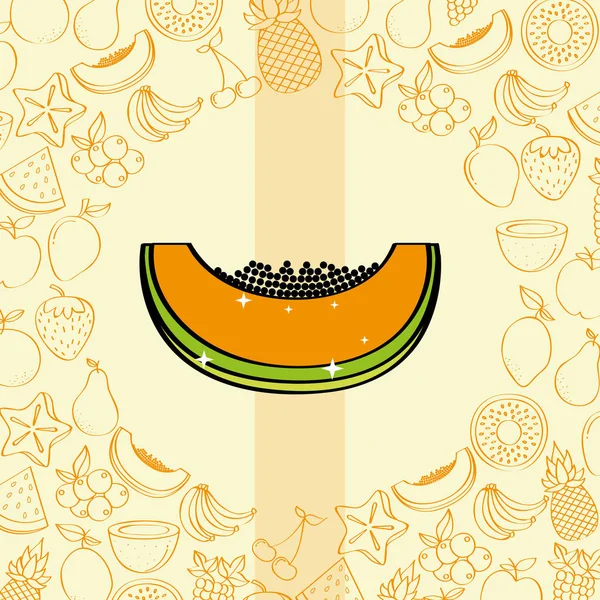 Papaya vruchten voeding patroon van de achtergrond kleur tekenen — Stockvector