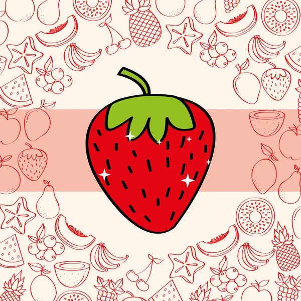 Strawberry fruits nutrition background pattern drawing color — Stock Vector