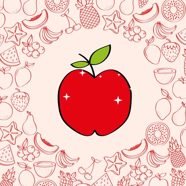 Frutas de maçã nutrição fundo padrão desenho cor —  Vetores de Stock