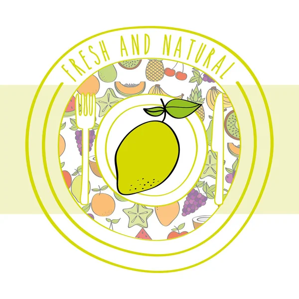Lemon fresh and natural fruits food label — Stock Vector