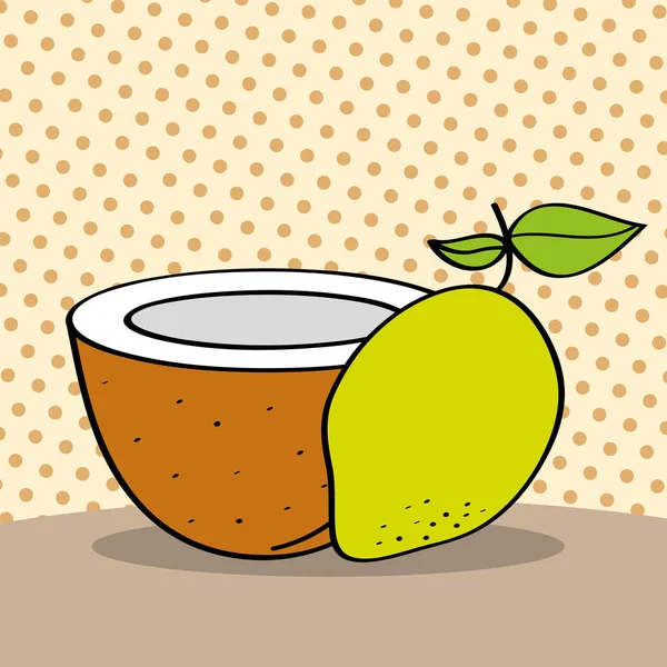 Noktalı arka plan üzerine limon ve taze Hindistan cevizi — Stok Vektör