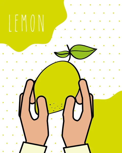 Manos celebración limón fresco natural dibujado imagen — Vector de stock