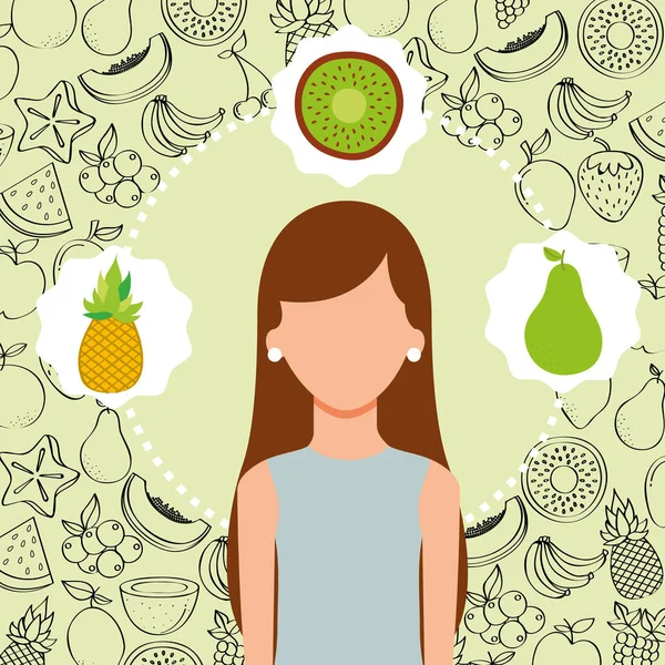 Portrait de femme avec des fruits frais bio image — Image vectorielle