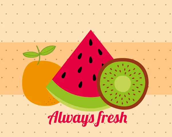 Alltid färska natur näring frukt vattenmelon kiwi och apelsin — Stock vektor