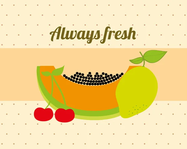Alltid färska natur näring frukterna papaya citron och körsbär — Stock vektor