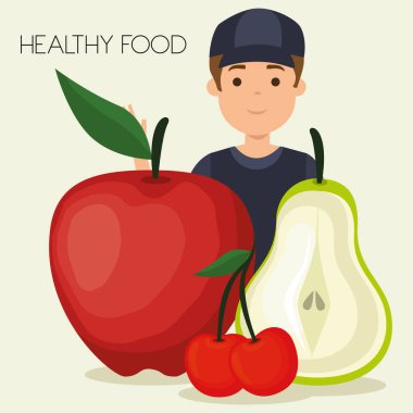 meyve sağlıklı gıda ile genç adam