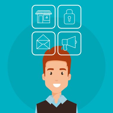 Sosyal medya simgelerine sahip genç adam