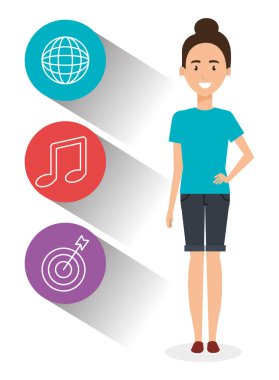 Sosyal medya simgelerine sahip genç bir kadın