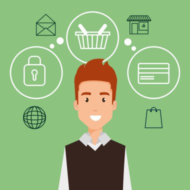 Sosyal medya simgelerine sahip genç adam