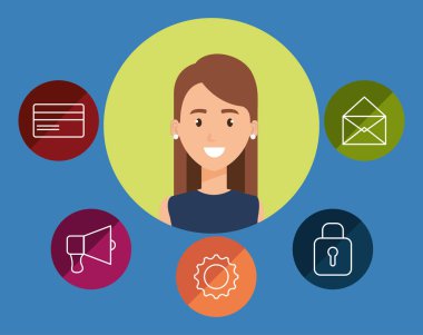 Sosyal medya simgelerine sahip genç bir kadın