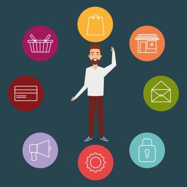 Sosyal medya simgelerine sahip genç adam