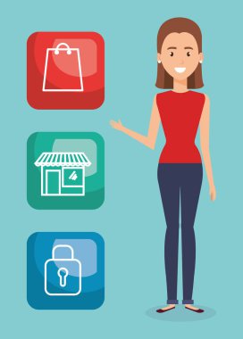 Sosyal medya simgelerine sahip genç bir kadın