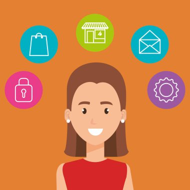 Sosyal medya simgelerine sahip genç bir kadın