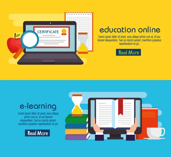 Educação on-line conjunto ícones — Vetor de Stock