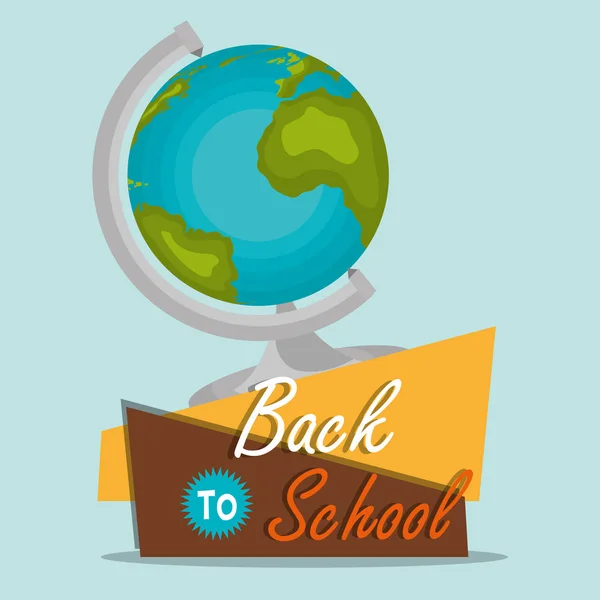 Back to school label with world planet — Stock Vector