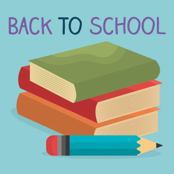 Zurück zur Schuletikette mit Büchern und Zubehör — Stockvektor