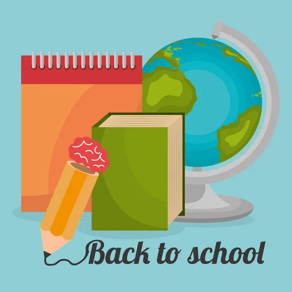 Back to school label with world planet — Stock Vector