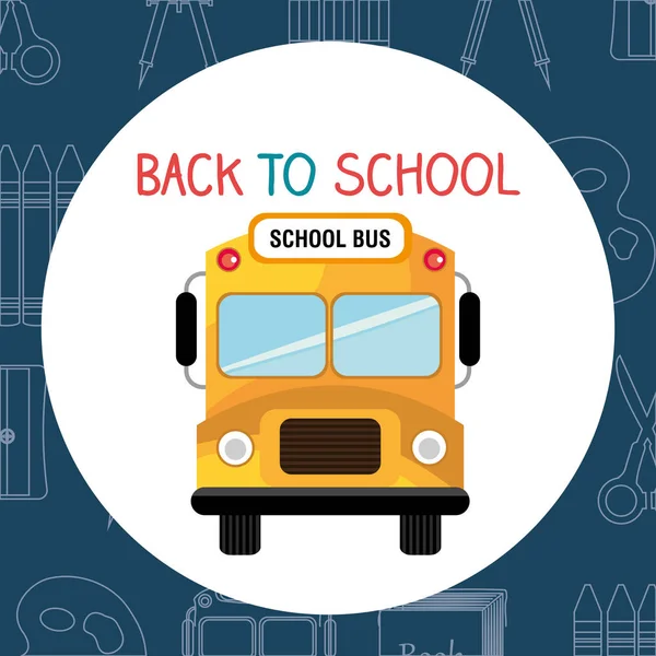 Back to school label with bus — Stock Vector