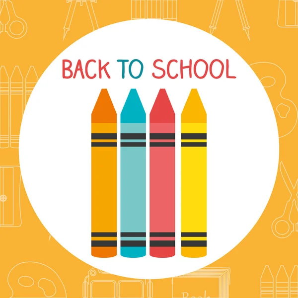 Volver a la etiqueta de la escuela con crayones de colores — Archivo Imágenes Vectoriales