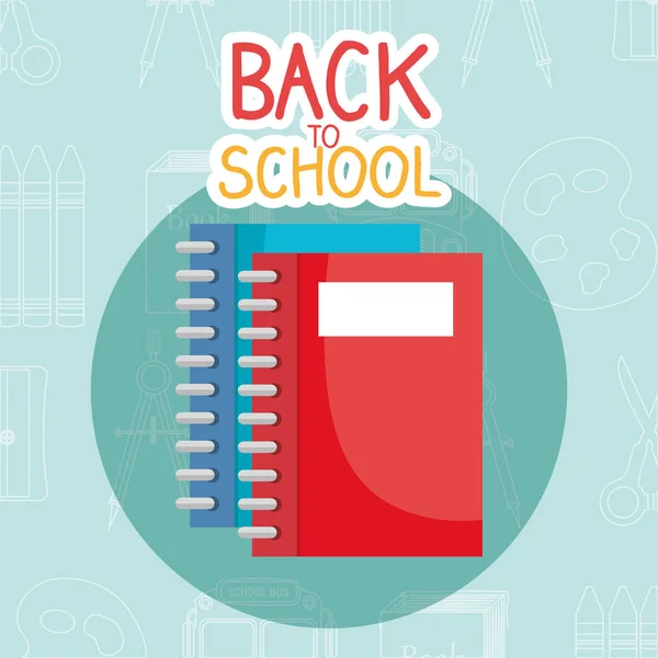 Back to school label with notebook — Stock Vector