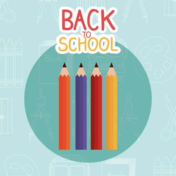 Back to school label with colors pencils — Stock Vector