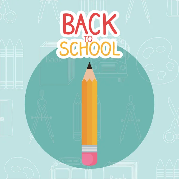Étiquette de retour à l'école avec crayon — Image vectorielle