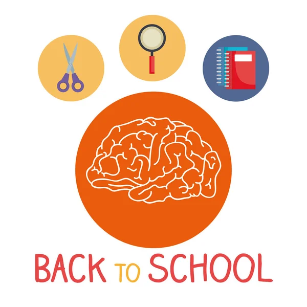 Torna all'etichetta della scuola con brain storming — Vettoriale Stock