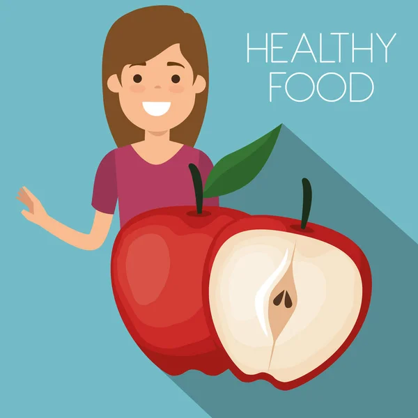 Νεαρή γυναίκα με το μήλο υγιεινά τρόφιμα — Διανυσματικό Αρχείο