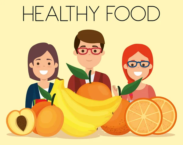 Young people with fruits healthy food — Stock Vector