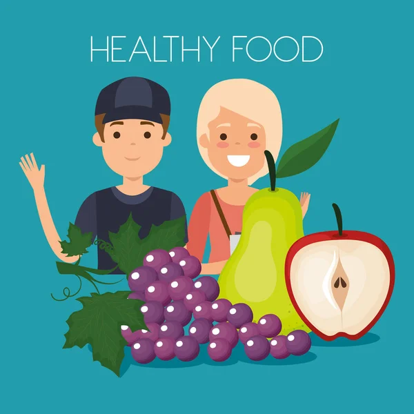 Молодые люди с фруктами здоровое питание — стоковый вектор