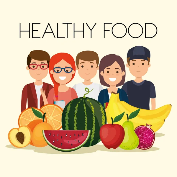 Young people with fruits healthy food — Stock Vector