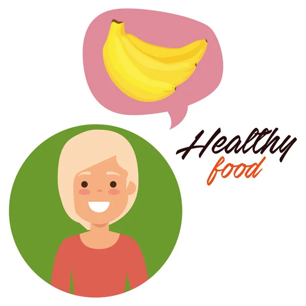 Молодая женщина с бананами здоровой пищи — стоковый вектор