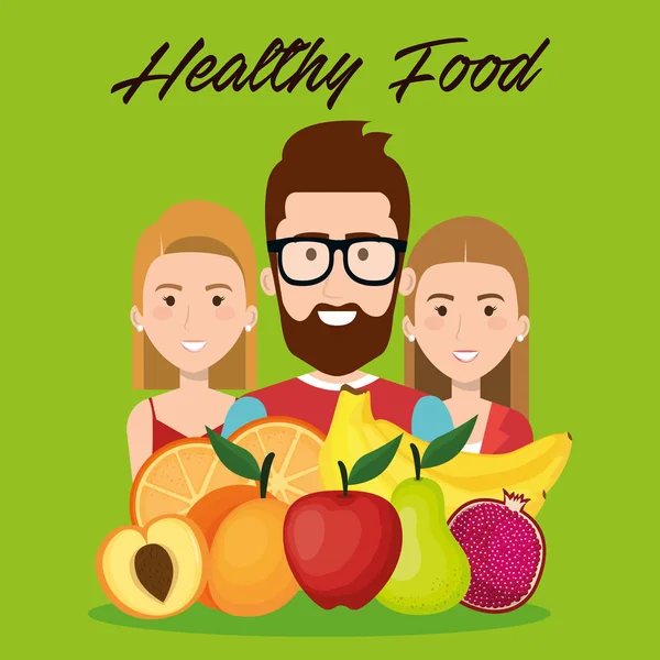 Young people with fruits healthy food — Stock Vector