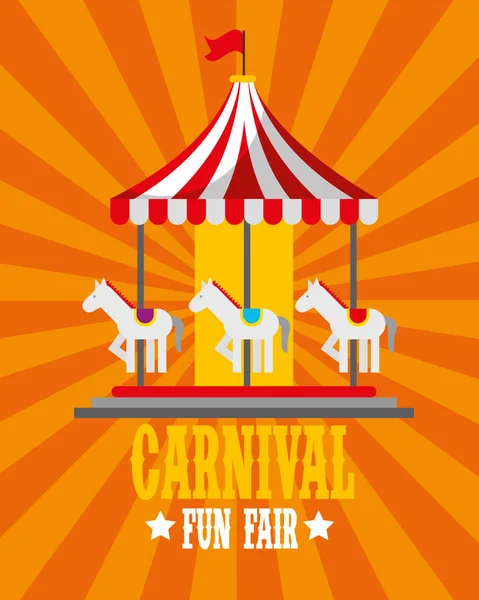 Carousel horses retro poster carnival fun fair — Stock Vector