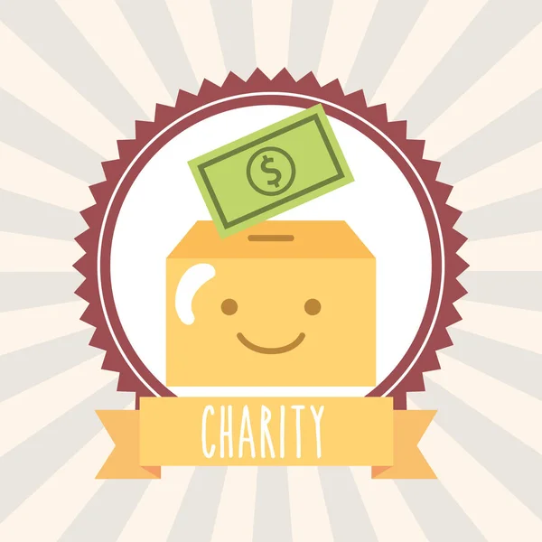 Kawaii karton kutu para banknot ile bağış yardım — Stok Vektör